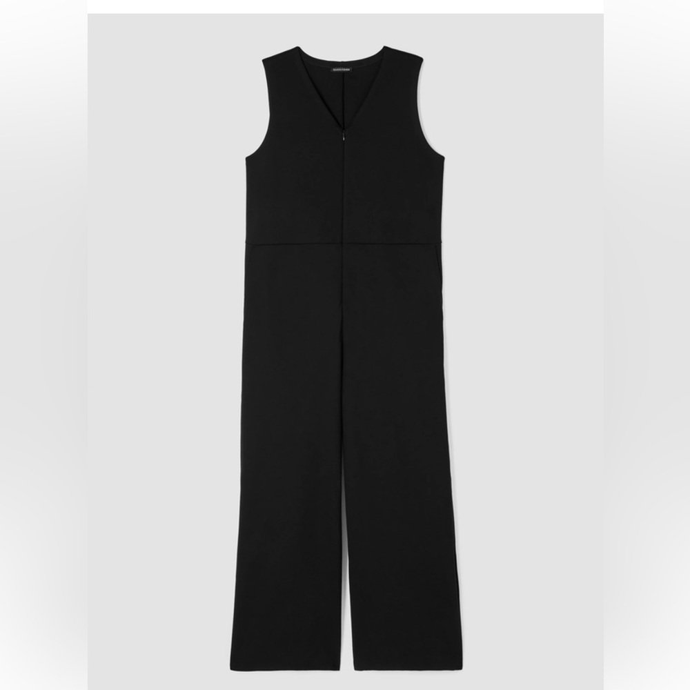 Eileen Fisher Black Sleeveless V-Neck Wide-Leg Jumpsuit